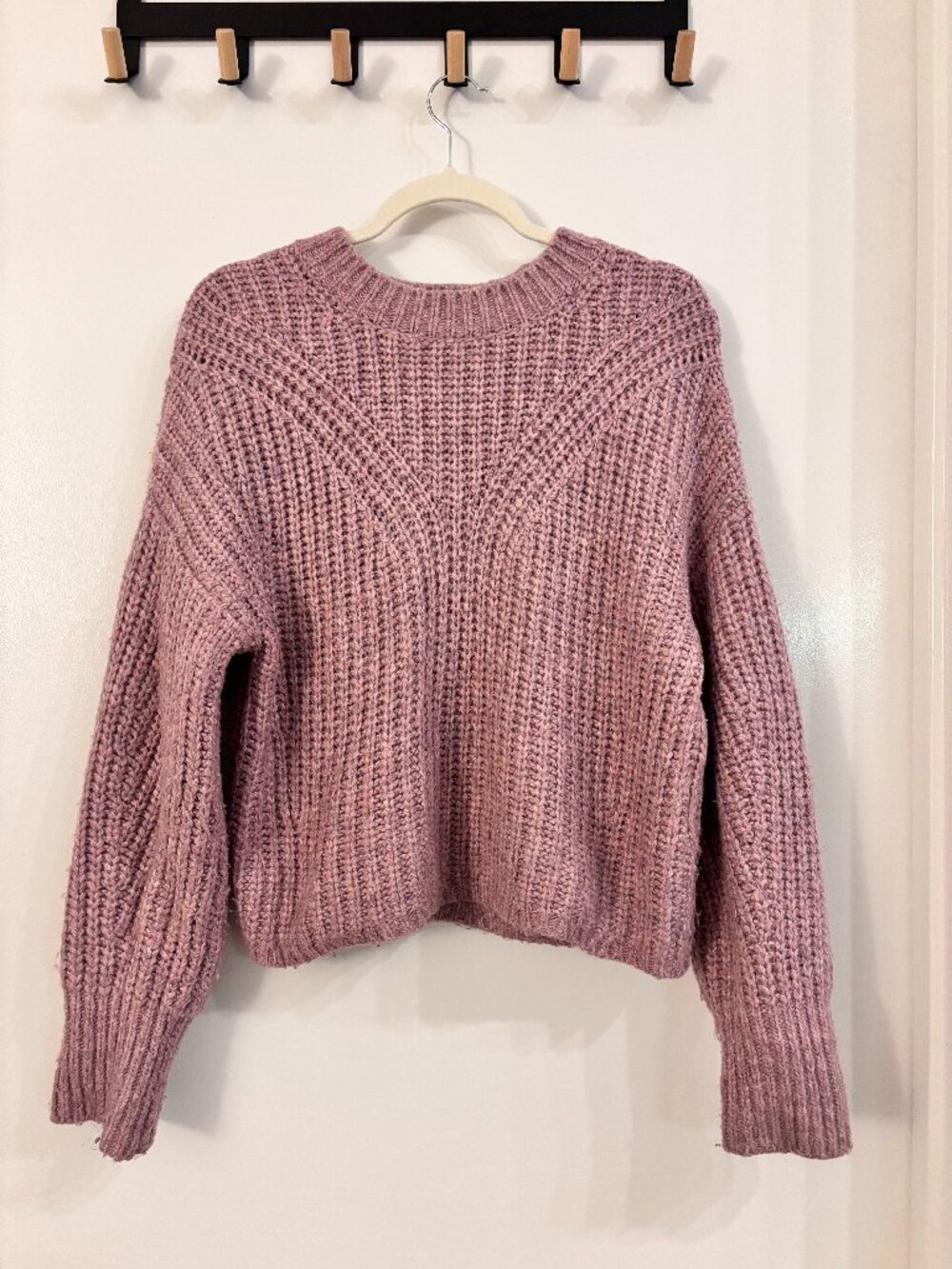 Mauve Pink Chunky Ribbed Knit Crewneck Sweater